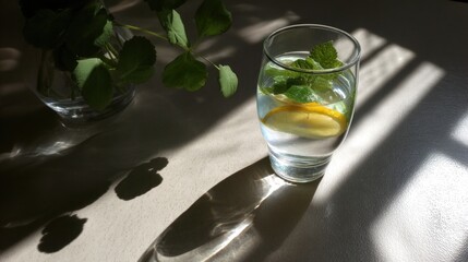 Refreshing lemon and mint water