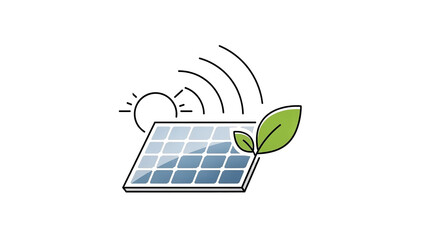 Solar panel with sun rays and green leaf icon