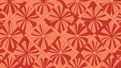 Fototapeta premium Vibrant Orange & Red Abstract Floral Geometric Pattern - Seamless Decorative Background Element