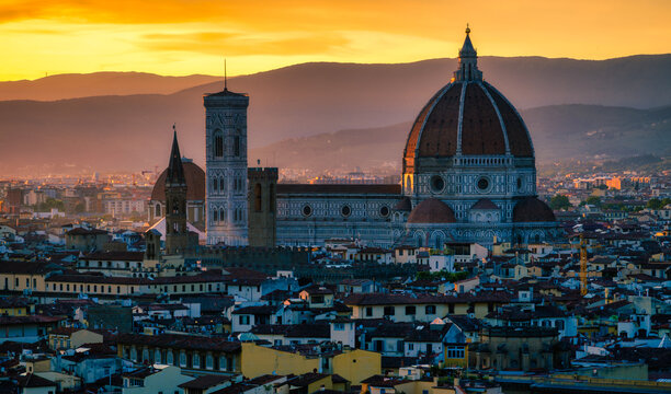 Panoramic view of Florence from the viewpoint at Piazzale Michelangelo. Italy.