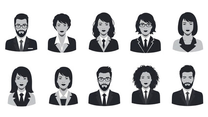 People vector avatars set, professional black business portraits