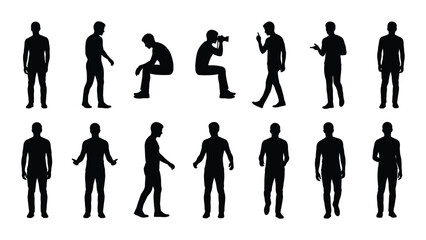 Collection of black silhouette figures in various poses and perspectives
