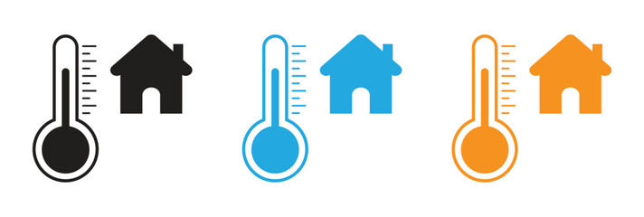 Home temperature control icon set in multiple colors, vector illustration