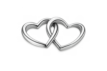 Intertwining silver heart shapes symbolizing love, partnership, unity, and romance on transparent background