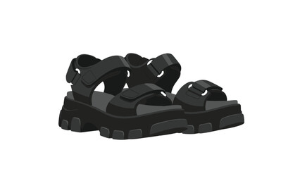 Stylish black chunky platform sandals with adjustable straps, presented on a clean white background, perfect for contemporary summer footwear designs.