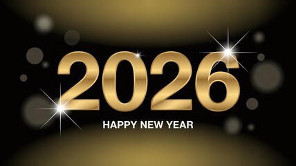 Elegant Gold 2026 New Year Celebration Background with Sparkling Stars and Bokeh Effects Perfect for Greeting Cards and Party Invitations