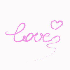 Handwritten &ldquo;love&rdquo; word in pink brush script with a small heart on a white background. Romantic minimalist vector illustration ideal for Valentine&rsquo;s Day cards, posters, branding, and social media.

