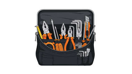 Organized open tool bag brimming with essential hand tools like pliers, screwdrivers, and Allen wrenches, ready for any repair or DIY project.