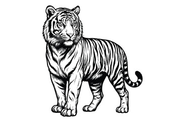 Majestic tiger stance isolated on white background, Vector, illustration