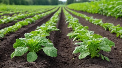 Freshly grown plants in rows