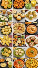 Fototapeta premium Delicious Indian Street Food Assortment with Drinks