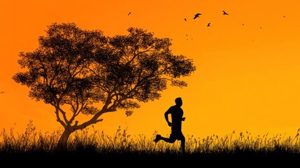 Silhouette of runner at sunset