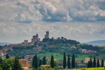 San Gimignano is a small walled town of medieval origin, situated on the hills of Tuscany, Italy.