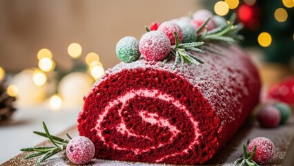 Red velvet christmas yule log