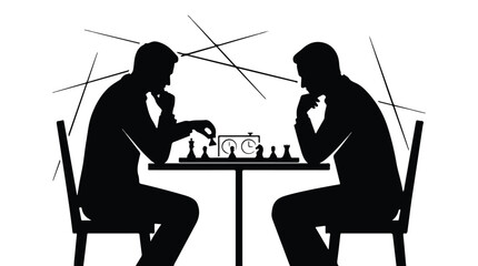 Silhouette of two people playing a chess game 