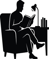 Silhouette of a Person Sitting and reading 