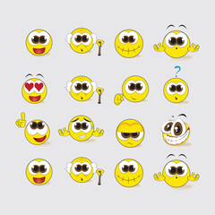 Collection of Expressive Yellow Emoticons with Various Emotions