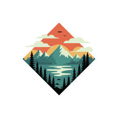 Geometric Mountain Lake Sunset Badge