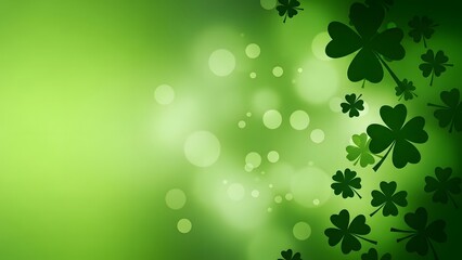 St patrick's day green background with shamrocks and bokeh lights