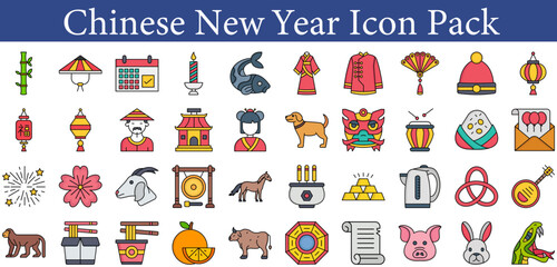 Obraz premium Chinese Festival Icons – Lunar New Year Celebration Pack