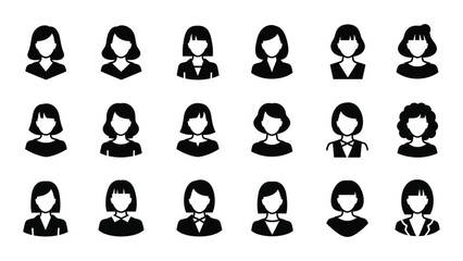 Collection of black silhouette headshots featuring diverse hairstyles and business attire