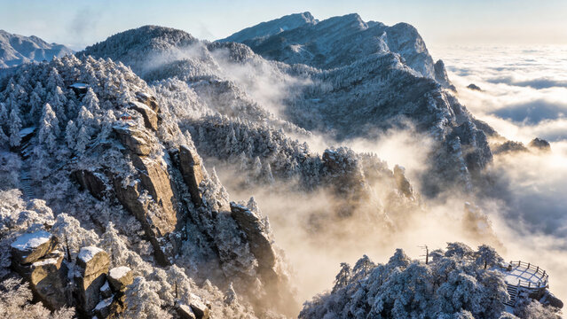 Winter Snow Scenery of Lushan Scenic Area, Jiujiang, Jiangxi, China