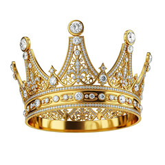 Elegant gold crown adorned with sparkling gemstones and intricate filigree design