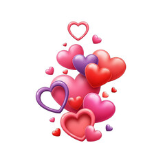 A cluster of colorful hearts in various sizes floating together