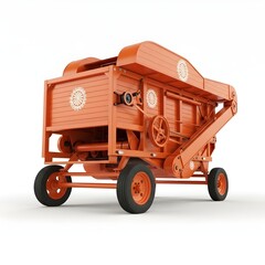 Orange agricultural thresher machine with wheels on white background agriculture harvester