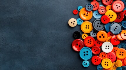 An array of vibrant, assorted buttons scattered across a dark surface, providing a striking contrast that draws attention and inspires creativity in various craft projects.