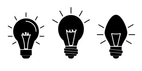 Lightbulb Idea icon set, a symbol of innovation and creative thinking. Modern design isolated on a white background.