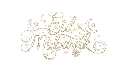 Eid Mubarak calligraphy with stars and golden leaf elements