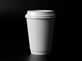 white paper coffee cup with lid on dark surface transparent background