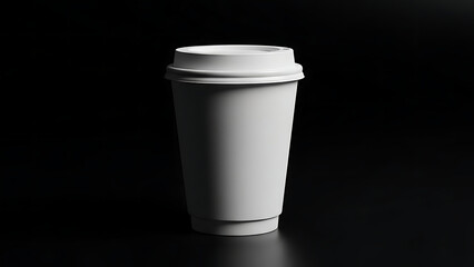 white paper coffee cup with lid on dark surface transparent background