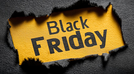 Seasonal sale concept featuring top view black torn paper and Black Friday text display