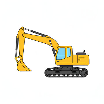 Alat berat ini memiliki komponen lengkap yang terlihat jelas, mulai dari jalur roda (track) berwarna abu-abu gelap, kabin operator dengan jendela biru, hingga lengan mekanis panjang.