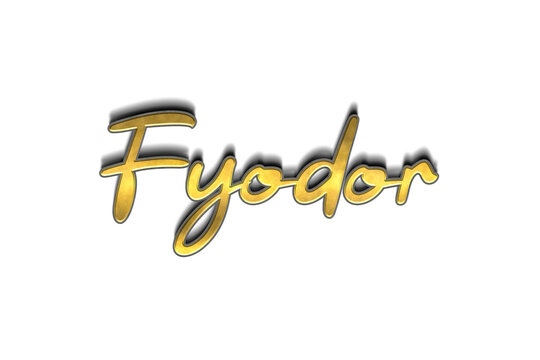 Gold text effect of Russian name Fyodor on white background.