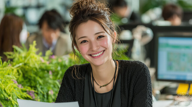 大学内オフィスで事務作業に取り組むスタッフ｜求人広告にも使える事務職の仕事イメージ