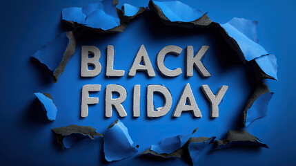 Seasonal sale background featuring torn blue paper with Black Friday inscription