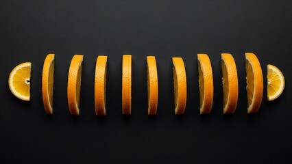 Futuristic sliced fruit composition with linear rhythm, monochrome background, graphic food photography for modern branding