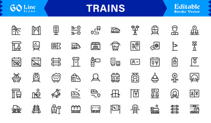 Modern Train Line Icon Collection Featuring Minimal Locomotive and Rail Elements, Unique Vector Design with Professional Quality for Transport, Travel, and Infrastructure © MDSalim
