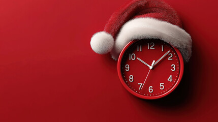 Red clock wearing Santa hat with Cyber Monday text for festive Christmas shopping concept