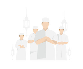 Vektor Design Muslim People Tarawih During Ramadhan Kareem