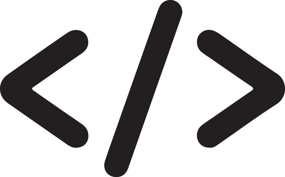 Code brackets programming symbol icon, Minimal black code brackets icon representing programming, web development, coding syntax, and software engineering concepts on a clean background.

