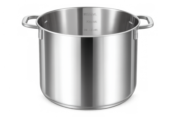 Stainless steel stockpot with handles, cooking kitchenware, preparing food, modern culinary utensil on transparent background