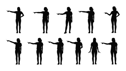 Silhouettes of people pointing in various directions showcasing human form and gesture