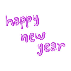 Handwritten purple &ldquo;Happy New Year&rdquo; text in a playful brush style on a black background, creating a festive, modern, and cheerful greeting design for celebrations.