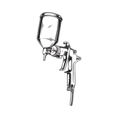 Naklejka premium Monochrome Engraving Style Illustration of Air Compressor Spray Gun