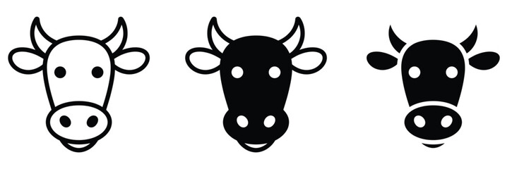 cow head silhouettes in different styles,Cow Logo. Cow farm product logo design. Cow logo icon flat vector design,Minimalist Bull and Cow Head Silhouette Vector Icons