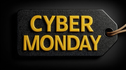 Modern Cyber Monday concept with black tag and bold text for ecommerce sale campaign